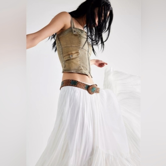 Free People FP ONE Clover White Maxi Skirt Boho Festival Size Small - Picture 3 of 11